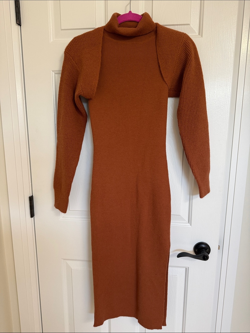 Lulu's Rust Ribbed Turtleneck Sweater Dress